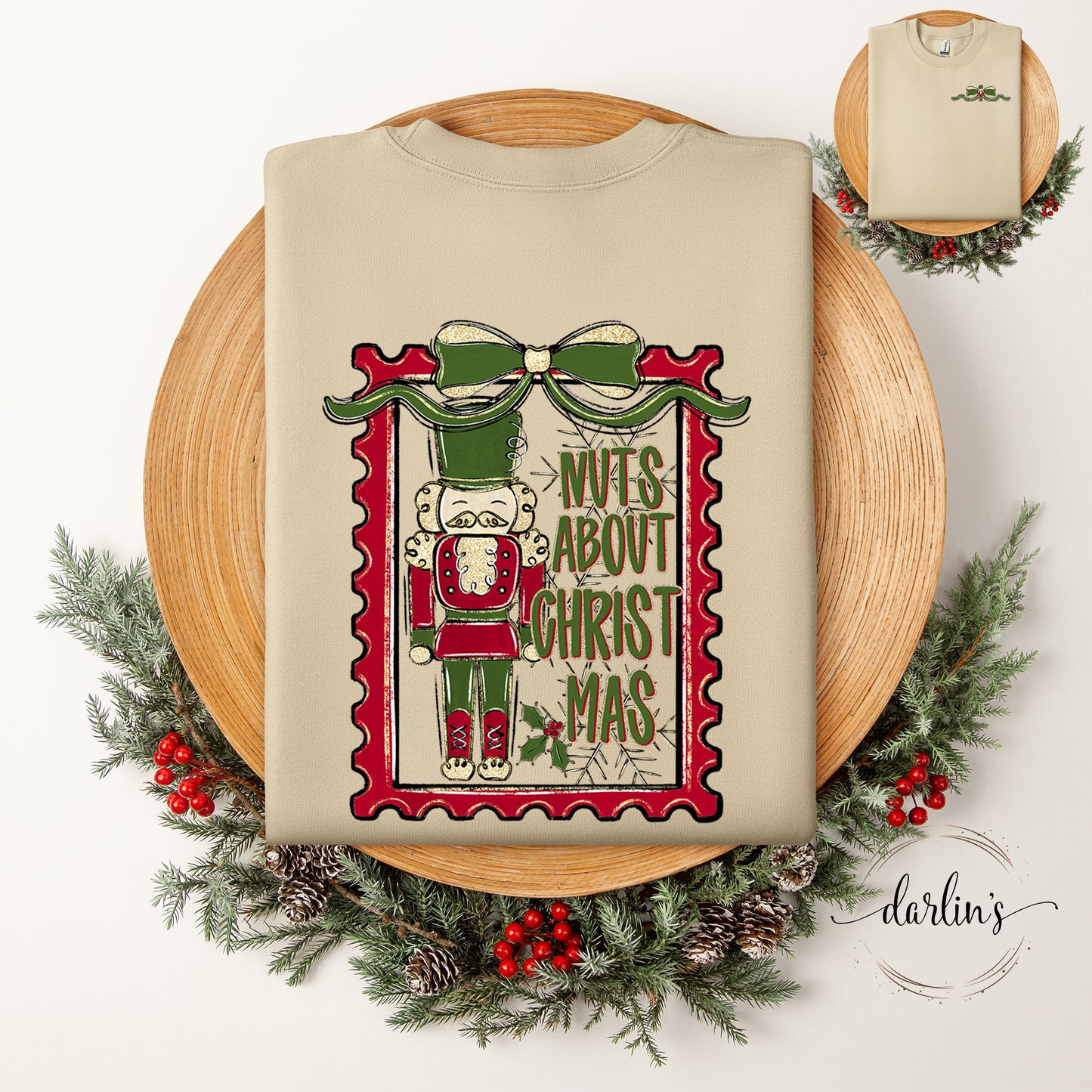 Nuts About Christmas Light Shirt - Front Pocket And Back Designs