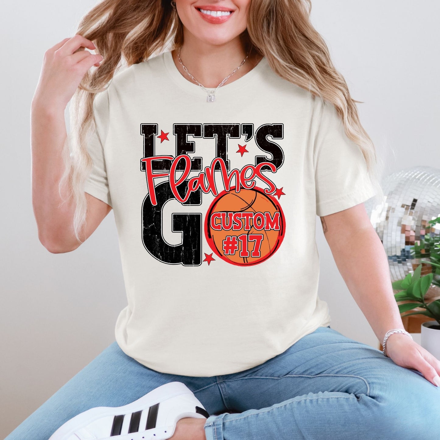 Flames Spirit Stacked Lets Go Basketball Customizable Shirt