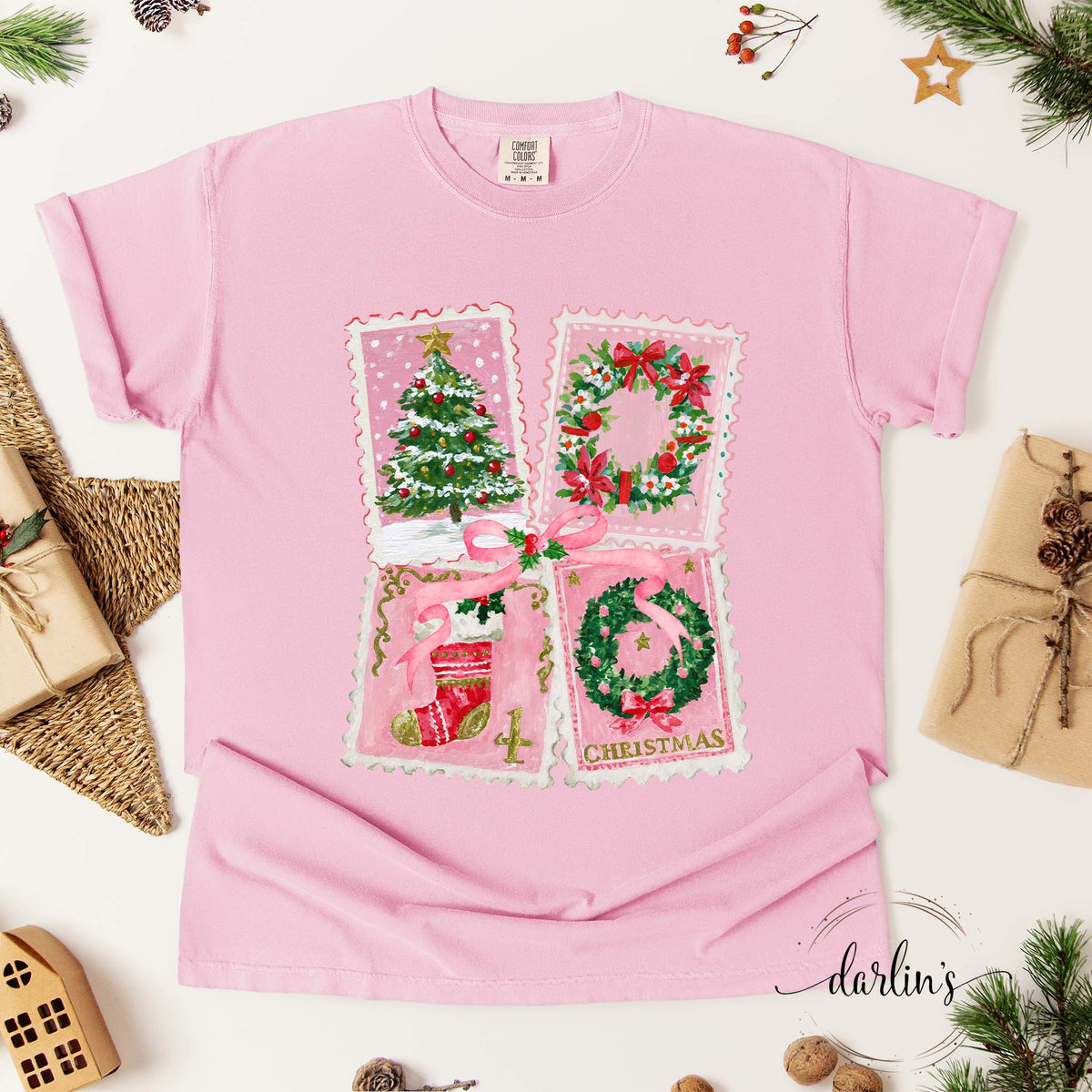 Pink Christmas Stamps Shirt