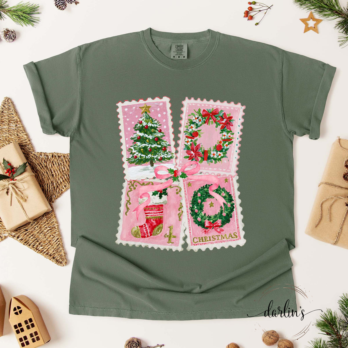 Pink Christmas Stamps Shirt