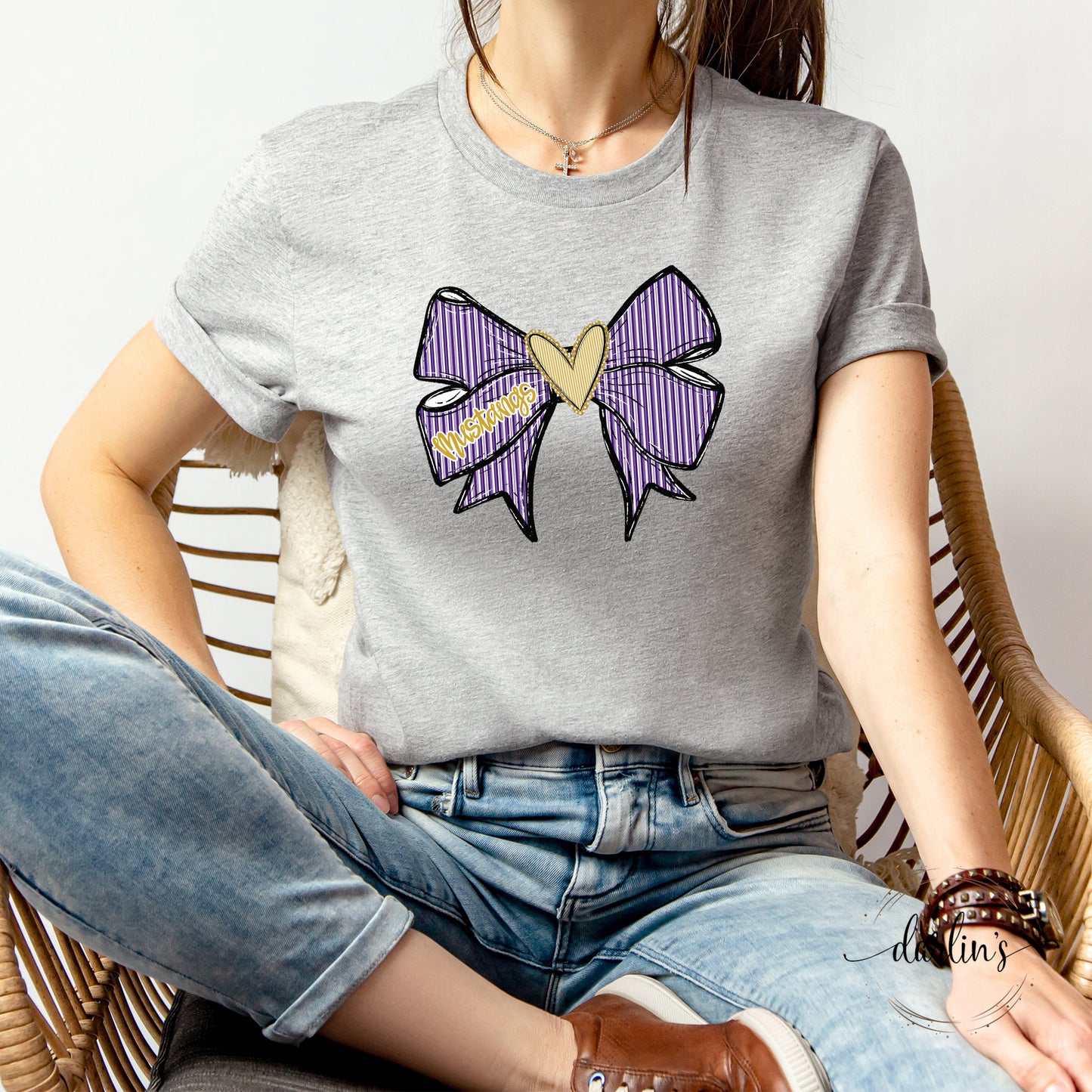 Prepster Seersucker Bow - Mustangs - Purple & Gold