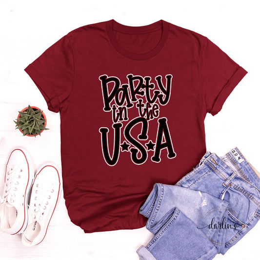 Party In The USA Black Lettering With White Offset Shirt