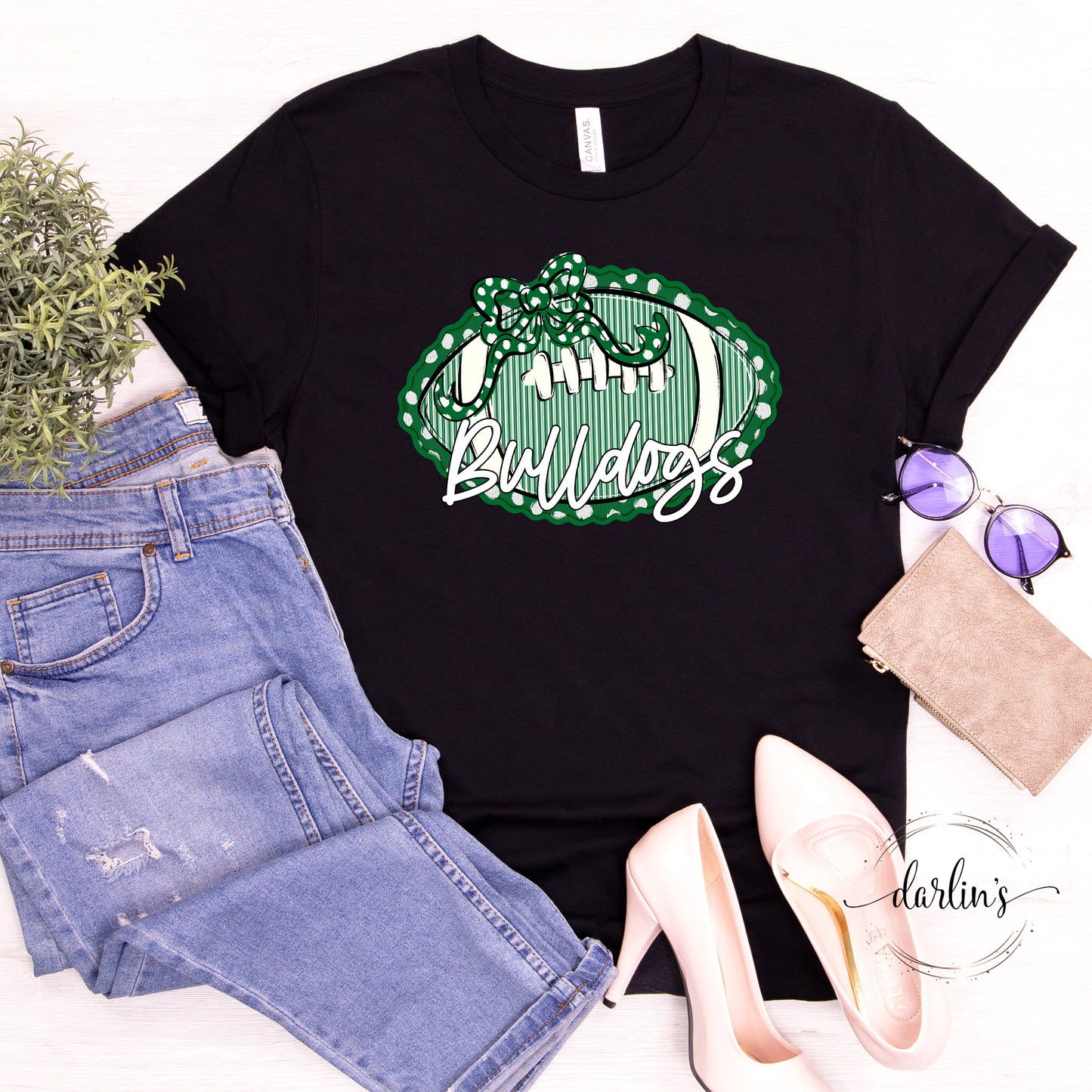 Prepster Football And Bow - Bulldogs - Kelly Green