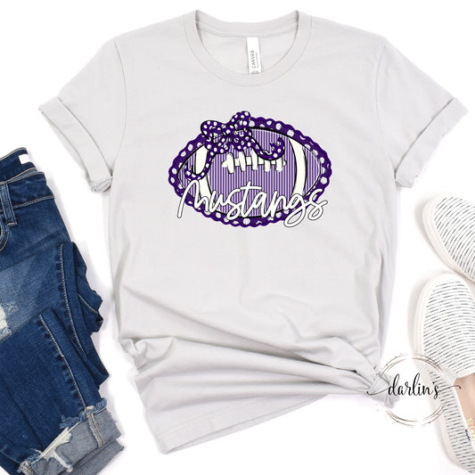 Prepster Football And Bow - Mustangs - Purple