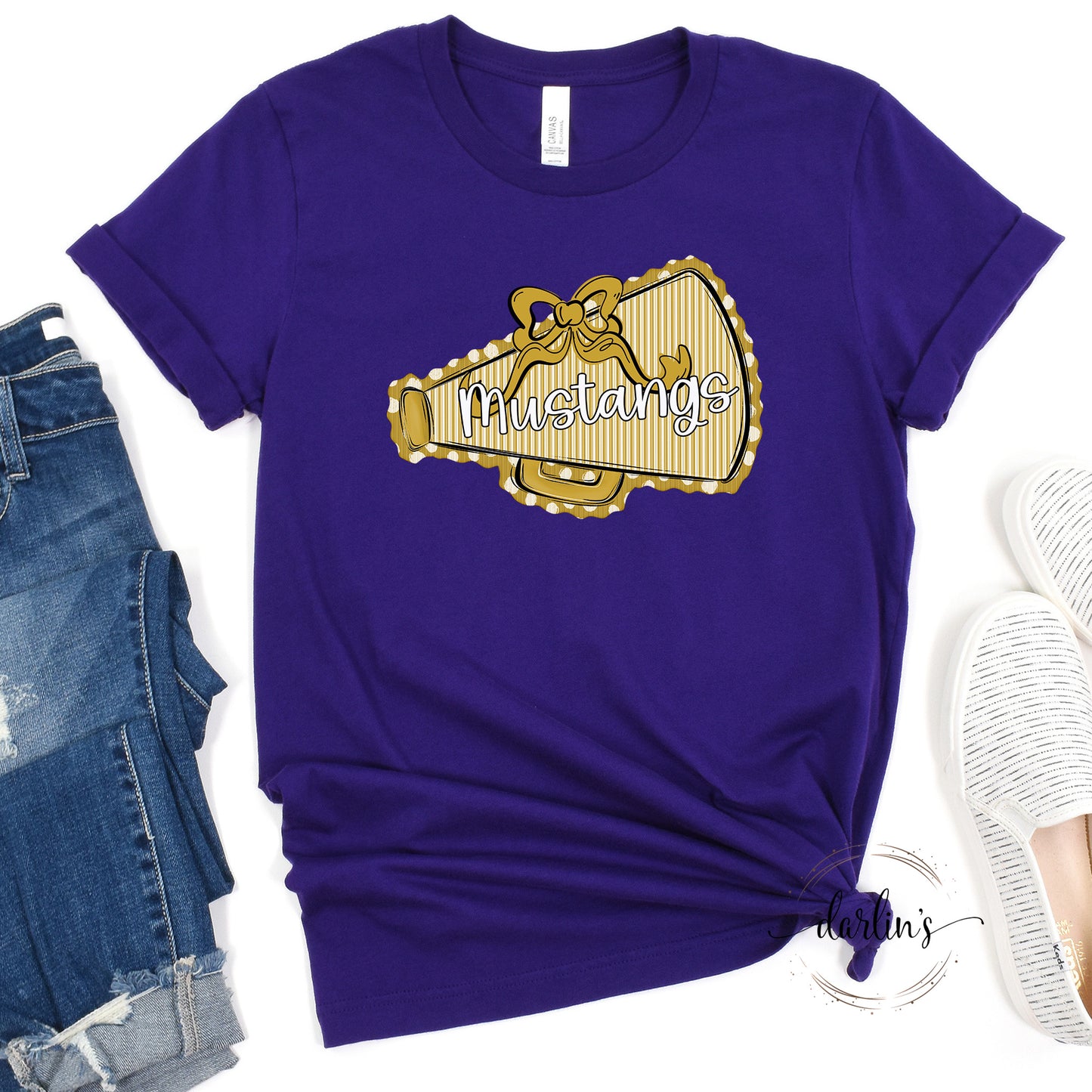 Prepster Megaphone And Bow Mustangs - Gold Shirt