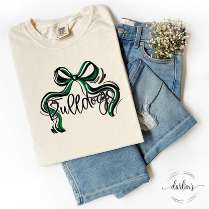 Ribbon Sports Bow - Bulldogs - Kelly Green
