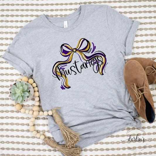 Ribbon Sports Bow - Mustangs - Purple And Gold