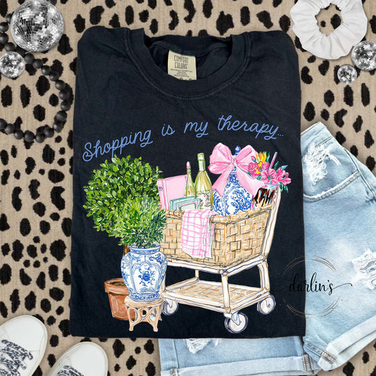 Shopping Is My Therapy Blue Print Shirt