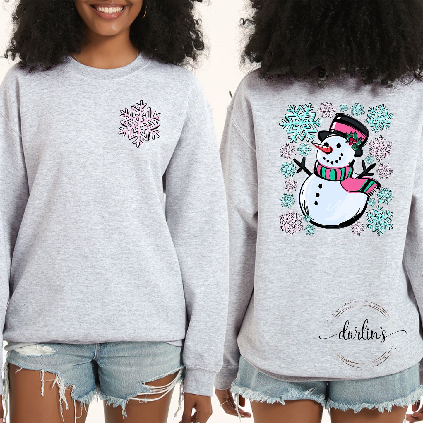 Snowman Scene Shirt - Front Pocket And Back Designs