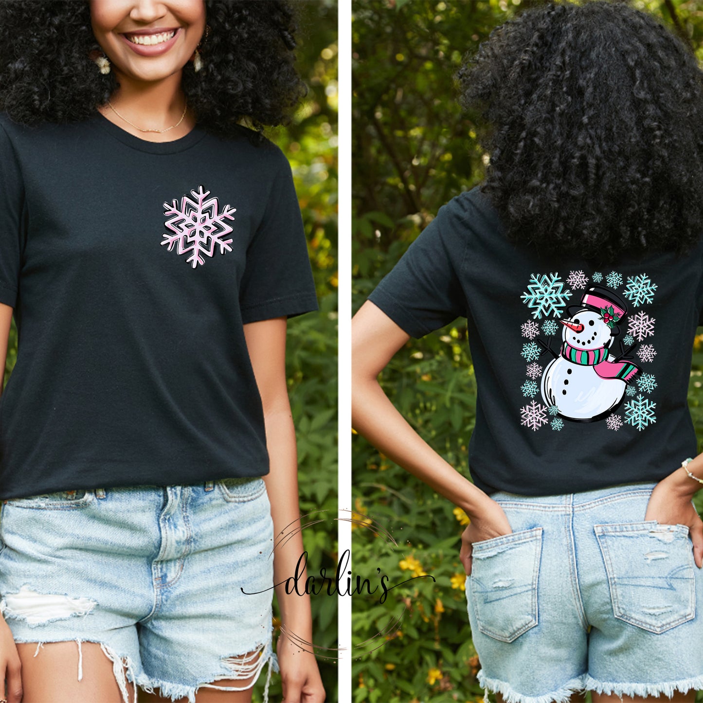 Snowman Scene Shirt - Front Pocket And Back Designs