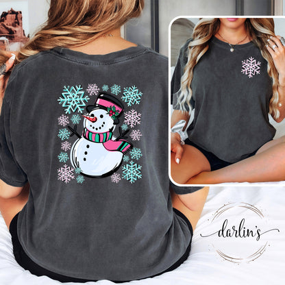 Snowman Scene Shirt - Front Pocket And Back Designs