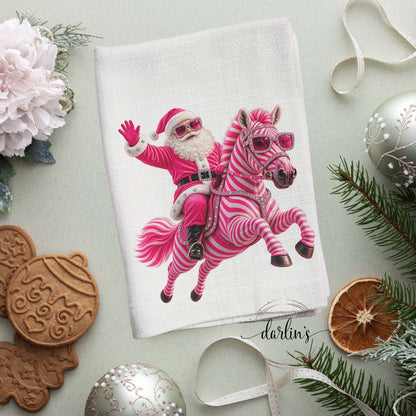 Santa Pink Zebra Kitchen Towel