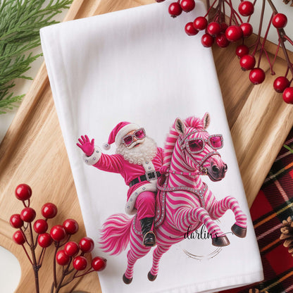 Santa Pink Zebra Kitchen Towel