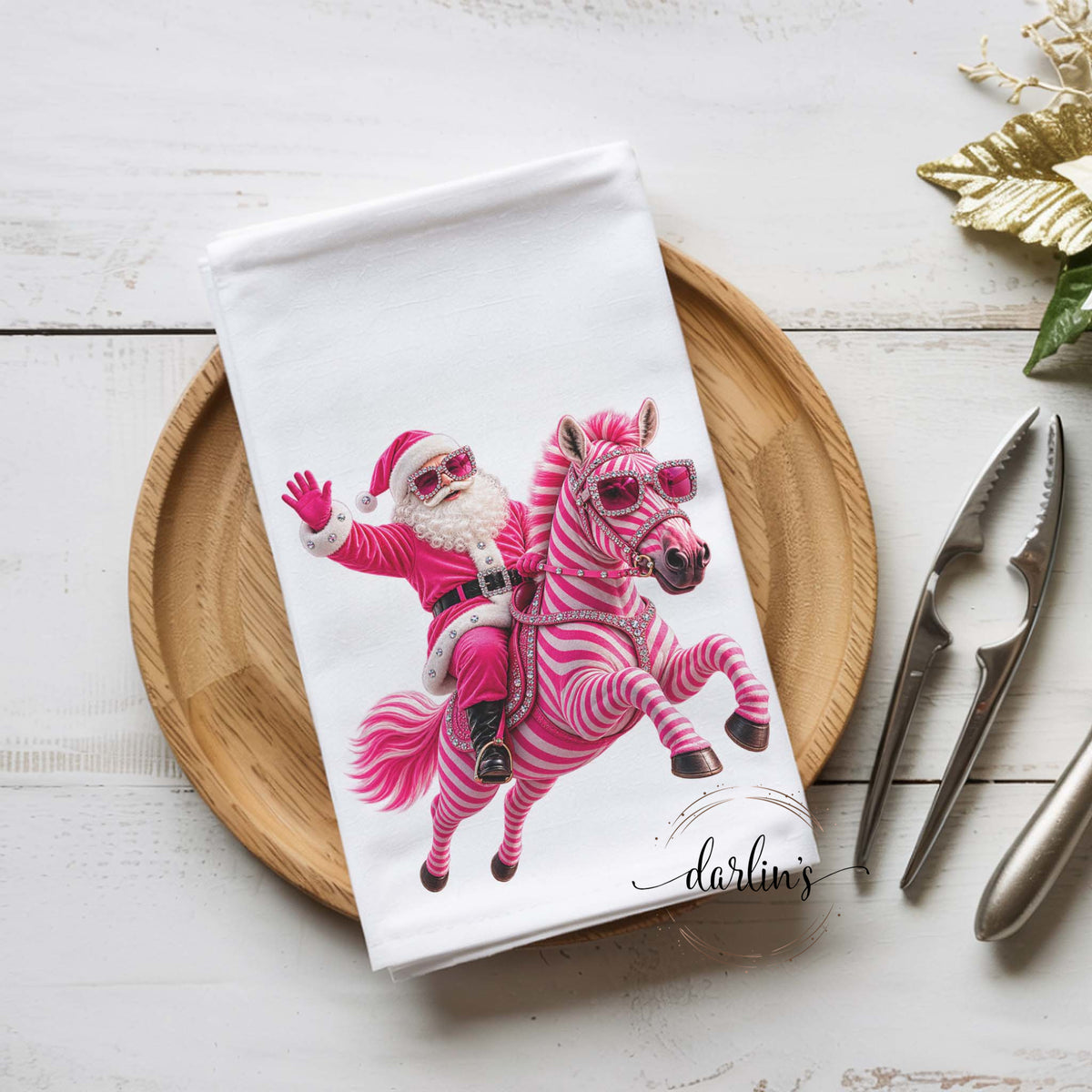 Santa Pink Zebra Kitchen Towel