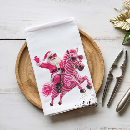 Santa Pink Zebra Kitchen Towel