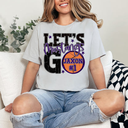 Mustangs Spirit Stacked Lets Go Basketball Customizable Shirt