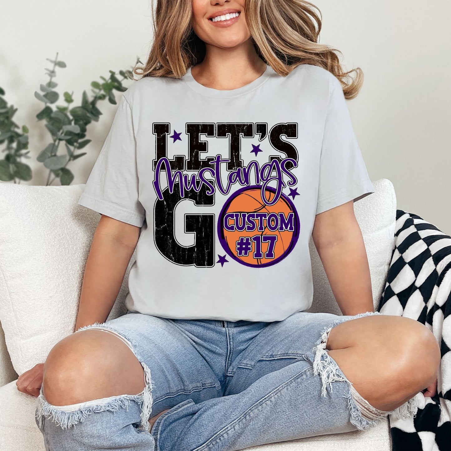 Mustangs Spirit Stacked Lets Go Basketball Customizable Shirt