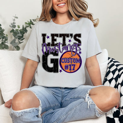 Mustangs Spirit Stacked Lets Go Basketball Customizable Shirt
