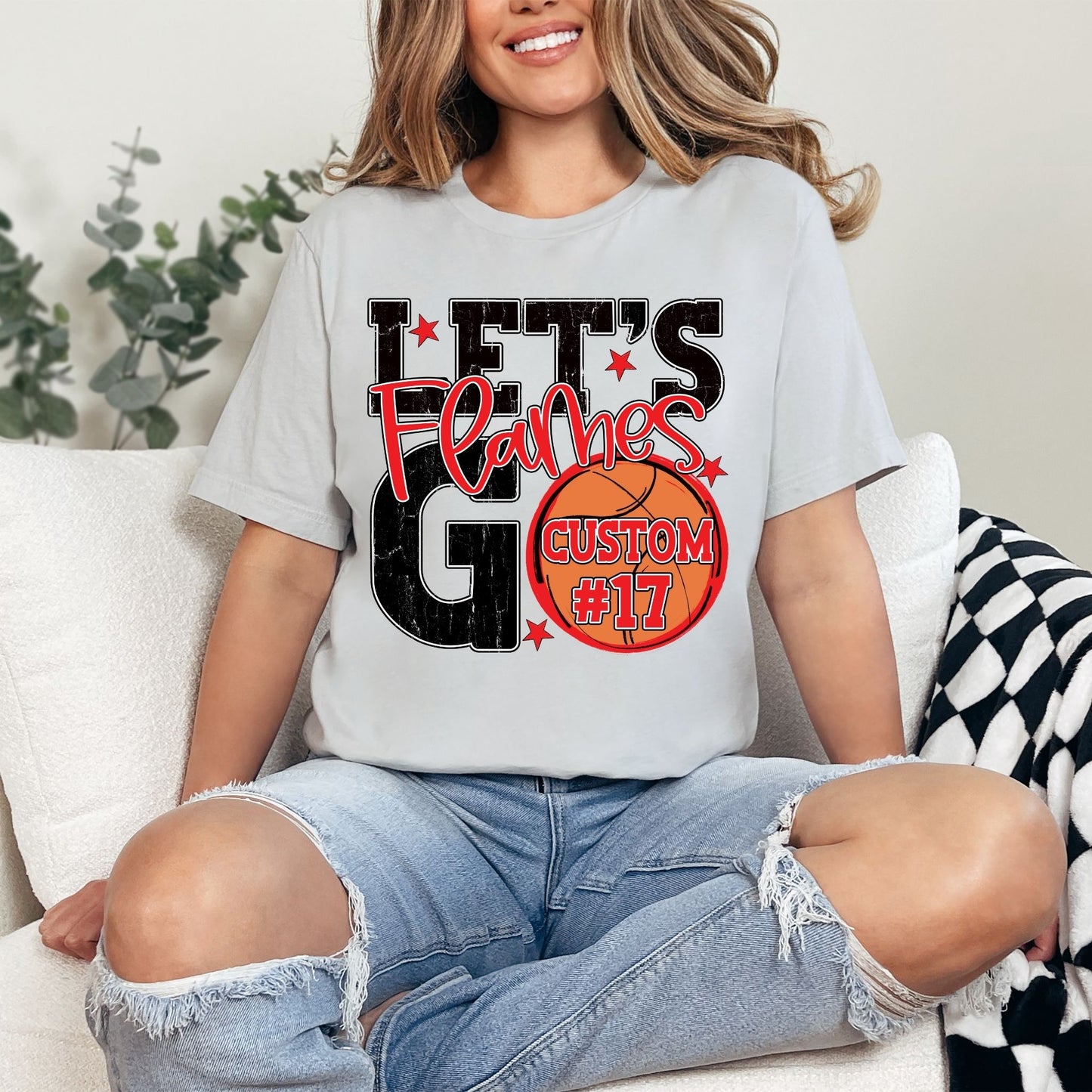 Flames Spirit Stacked Lets Go Basketball Customizable Shirt