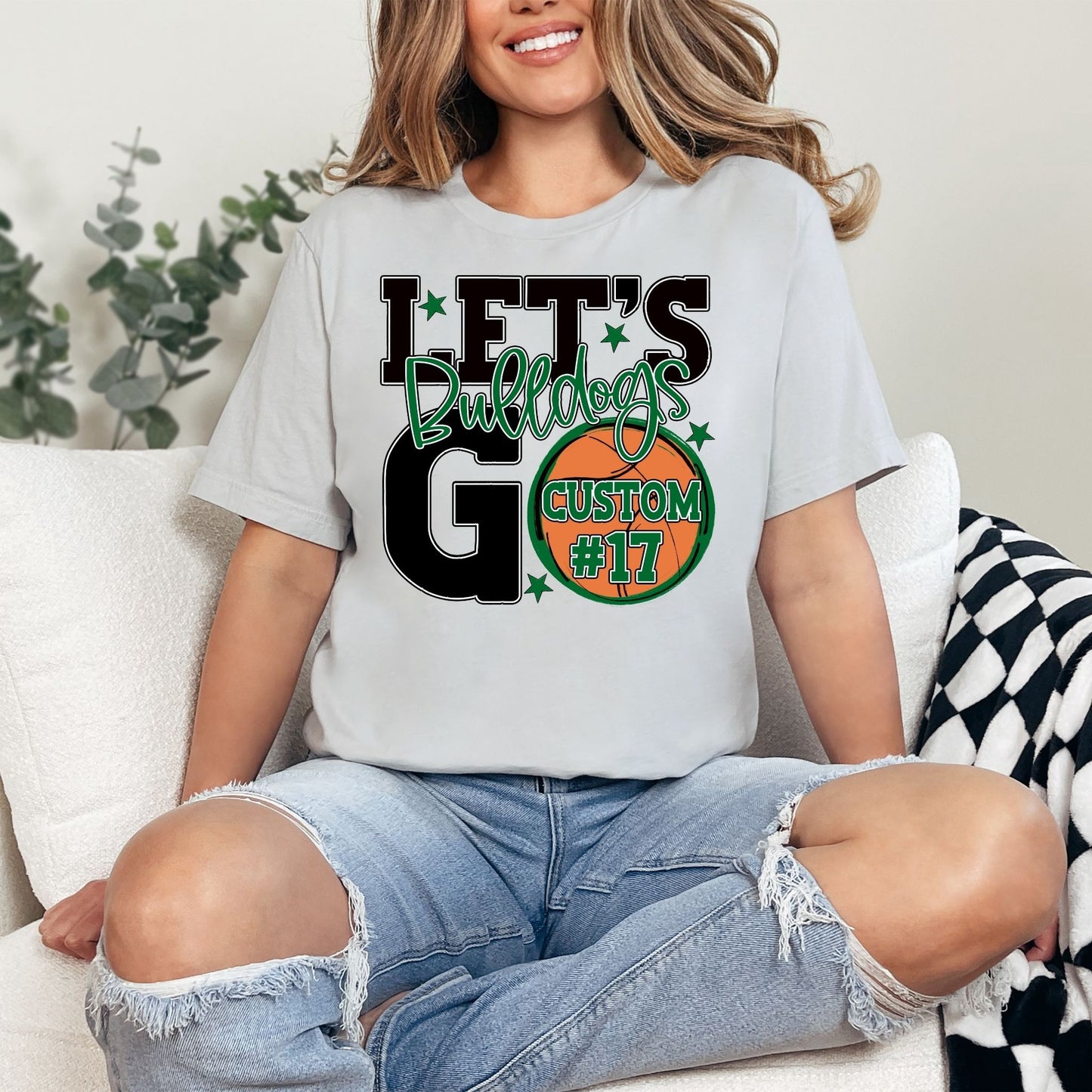 Bulldogs Spirit Stacked Lets Go Basketball Customizable Shirt