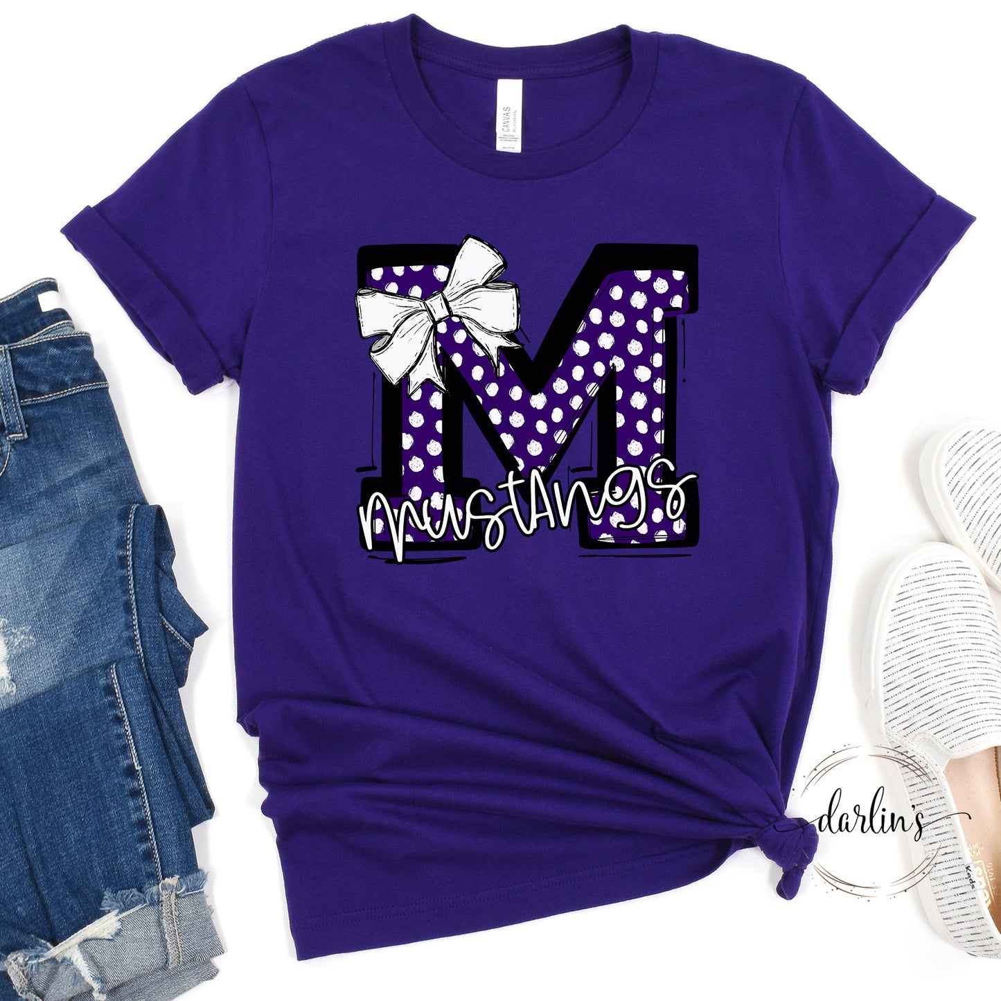 So Sporty Bow - M Mustangs Purple Shirt