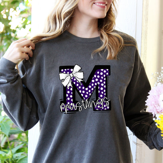 So Sporty Bow - M Mustangs Purple Shirt