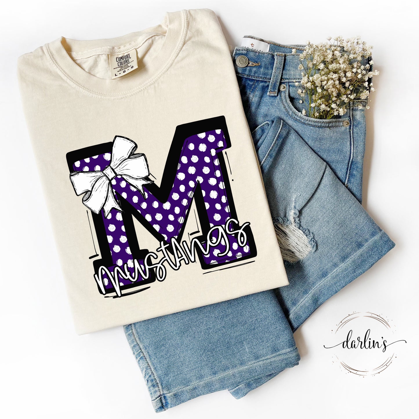 So Sporty Bow - M Mustangs Purple Shirt