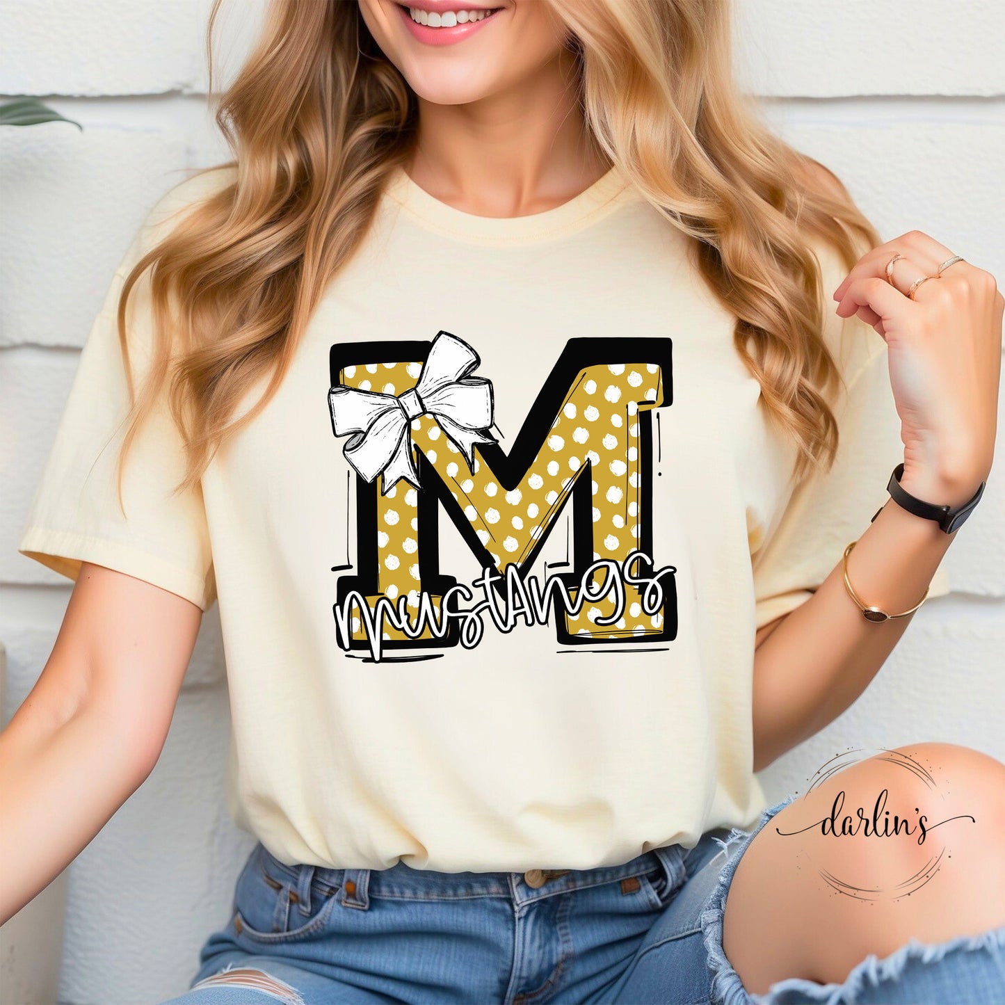 So Sporty Bow - M Mustangs Vegas Gold Shirt