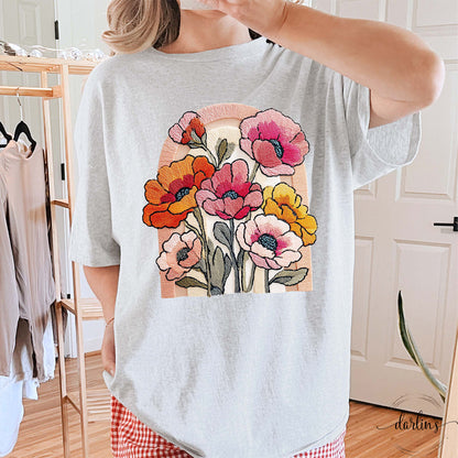 Spring Flowers Faux Embroidery Shirt