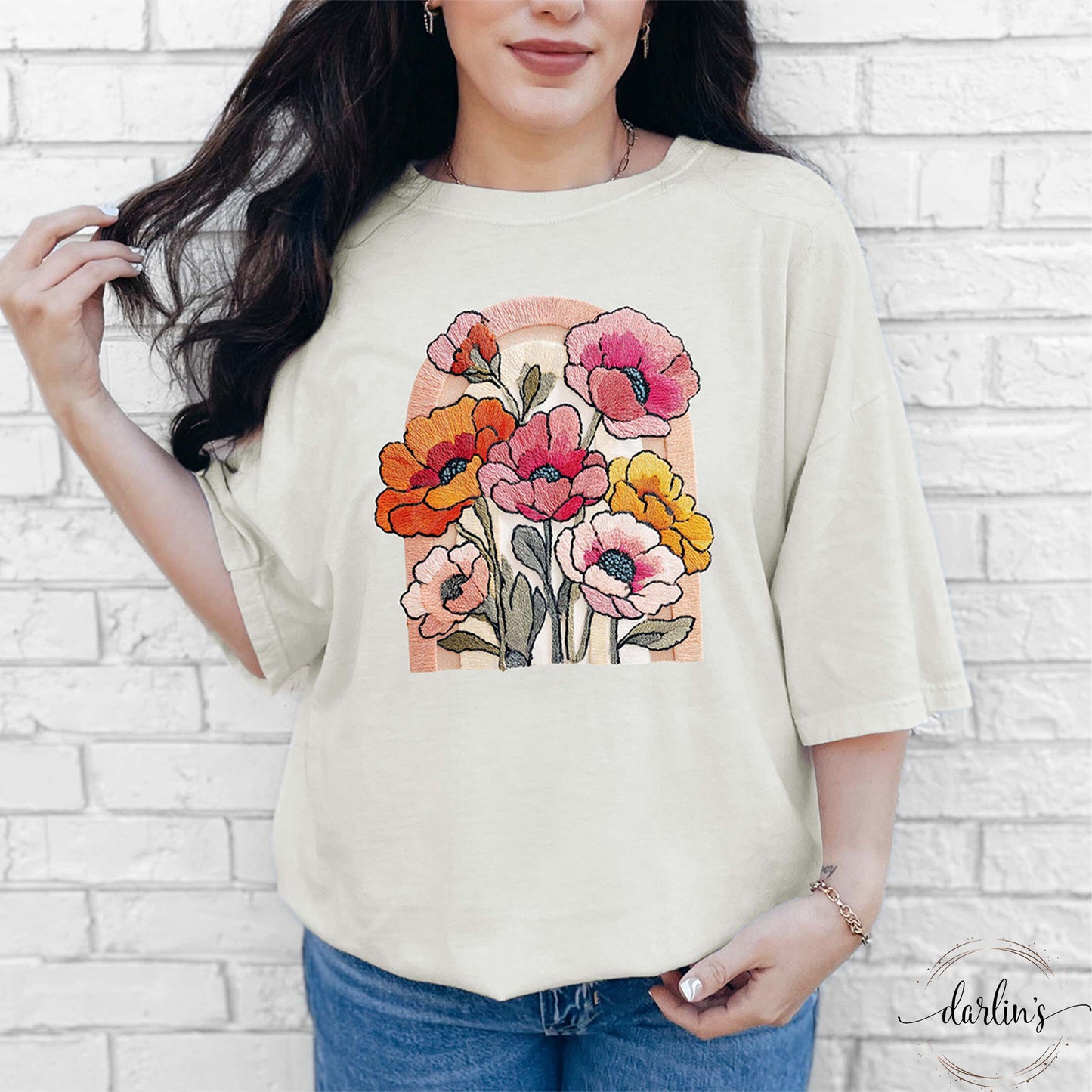 Spring Flowers Faux Embroidery Shirt