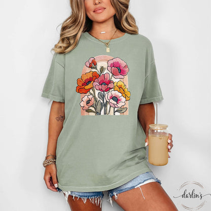 Spring Flowers Faux Embroidery Shirt