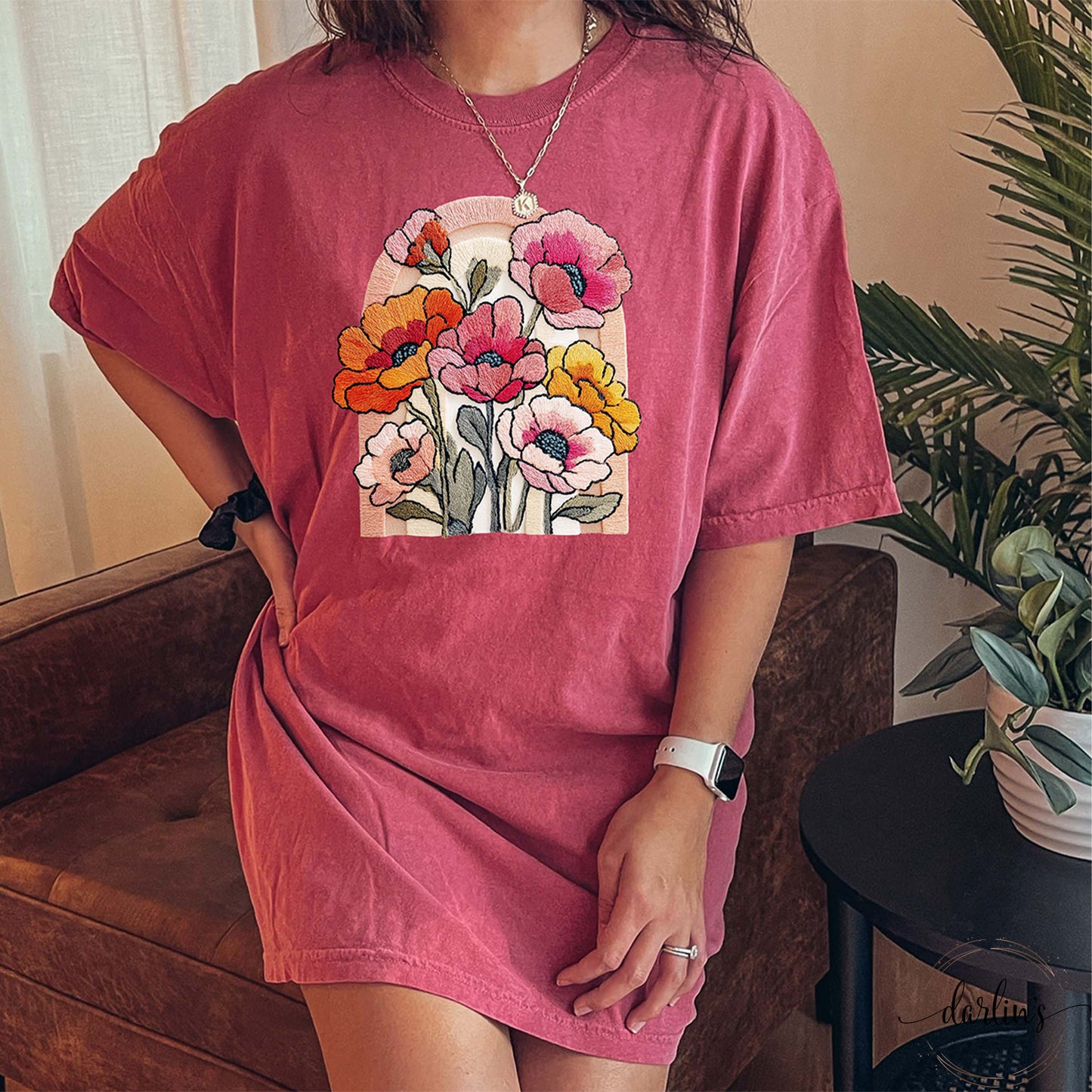 Spring Flowers Faux Embroidery Shirt