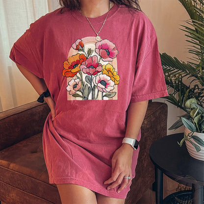 Spring Flowers Faux Embroidery Shirt