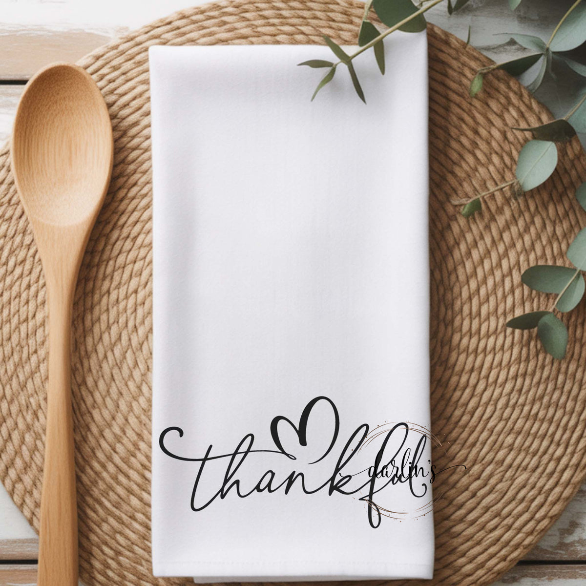 Thankful Black Kitchen Towel