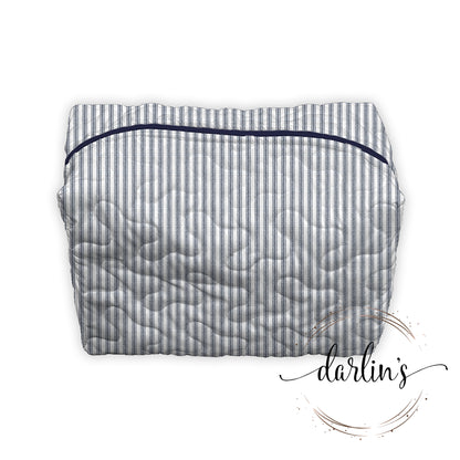 Makeup Bag - Large - Navy Ticking - Monogrammed