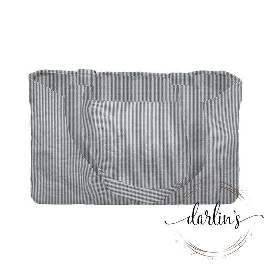 Tote Bag - Navy Ticking - Monogrammed