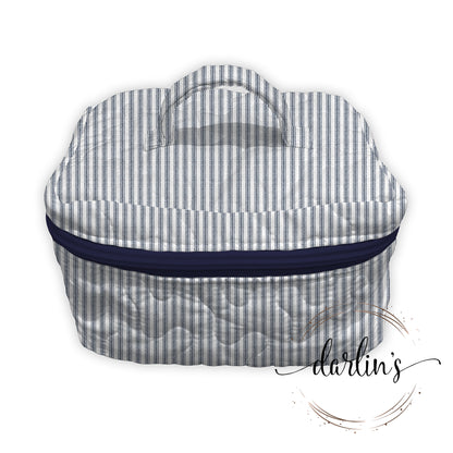 Travel Case - Navy Ticking - Monogrammed