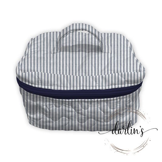 Travel Case - Navy Ticking - Monogrammed