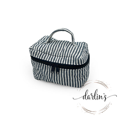 Travel Case - Navy Ticking - Monogrammed