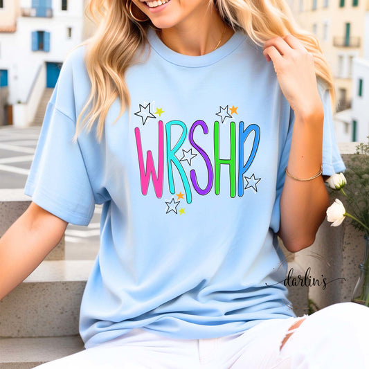 Wrshp Bright Lettering With Stars Shirt