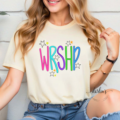 Wrshp Bright Lettering With Stars Shirt