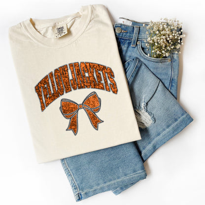 Yellowjackets Collegiate Mascots Shirt - Faux Orange Glitter