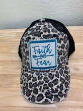 Faith over Fear Turquoise Stitched on animal print hat