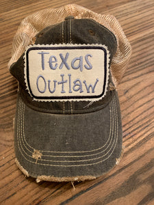 Texas Outlaw on Black Vintage Distressed Hat