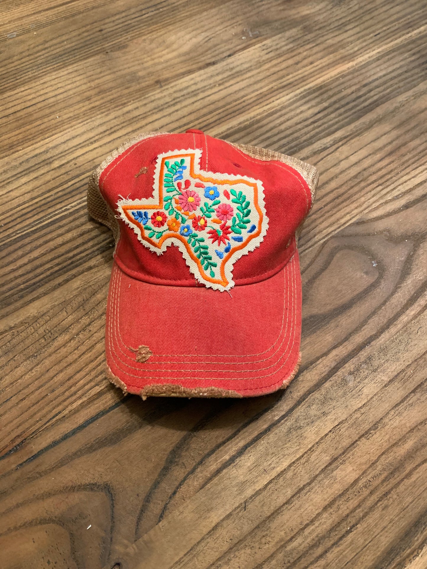 Texas Floral Patch on Vintage Red Hat