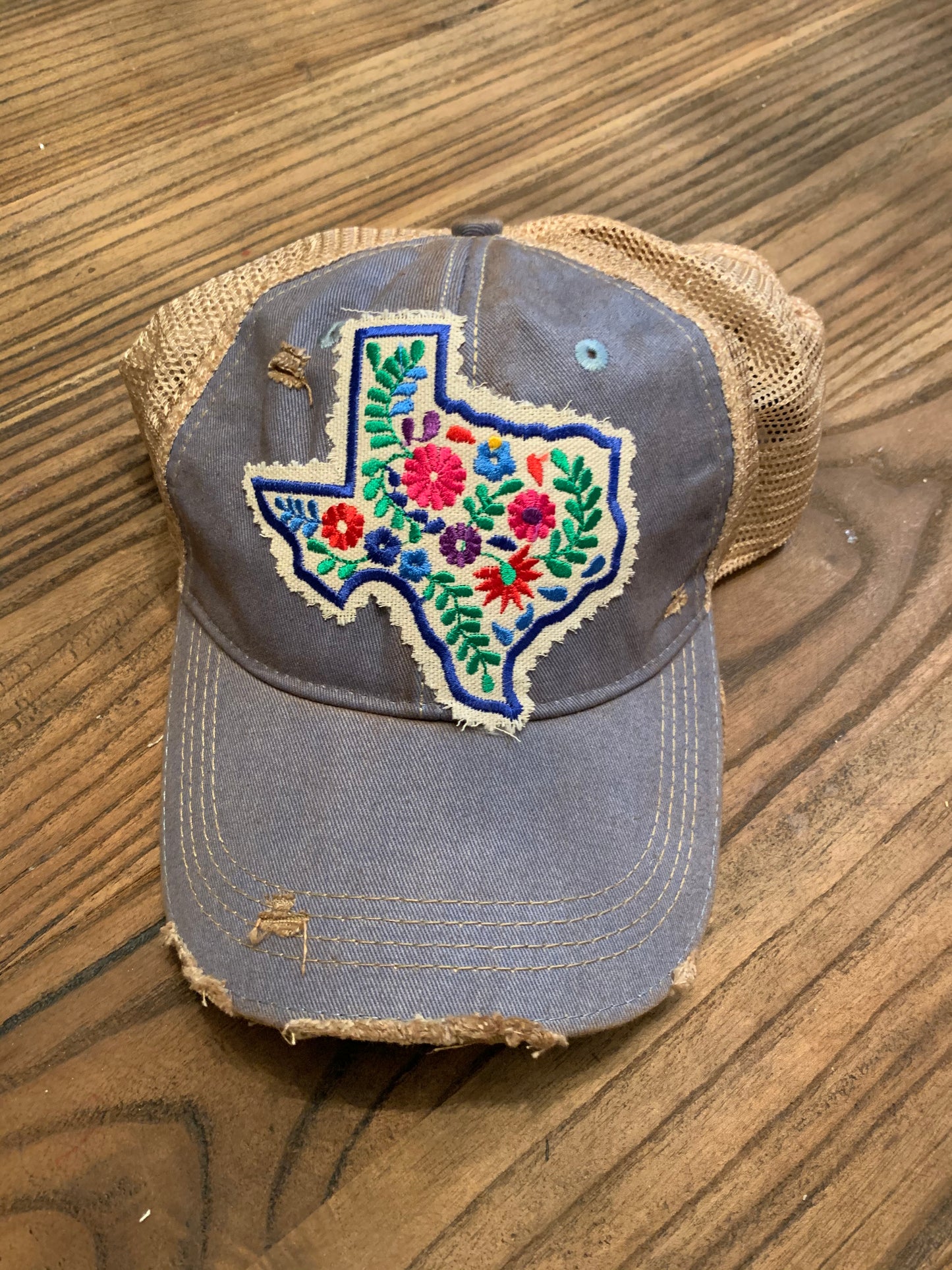 Texas Floral Patch on Light Blue Distressed Hat