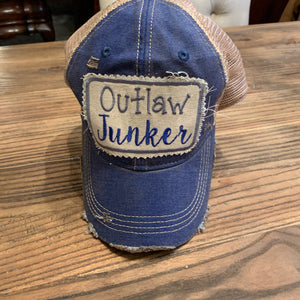 Outlaw Junker on Vintage Blue Distressed Hat