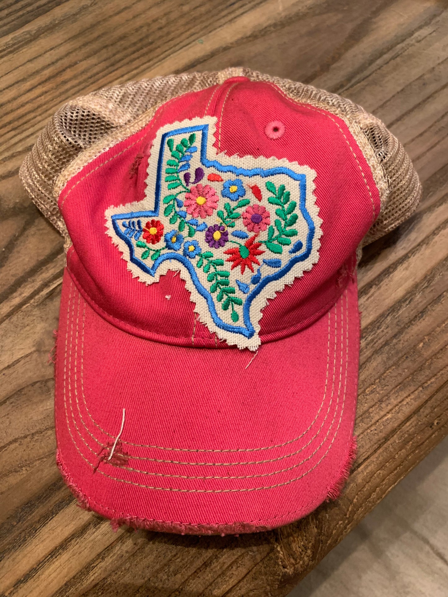 Texas Floral on Hot Pink Distressed Vintage Hat