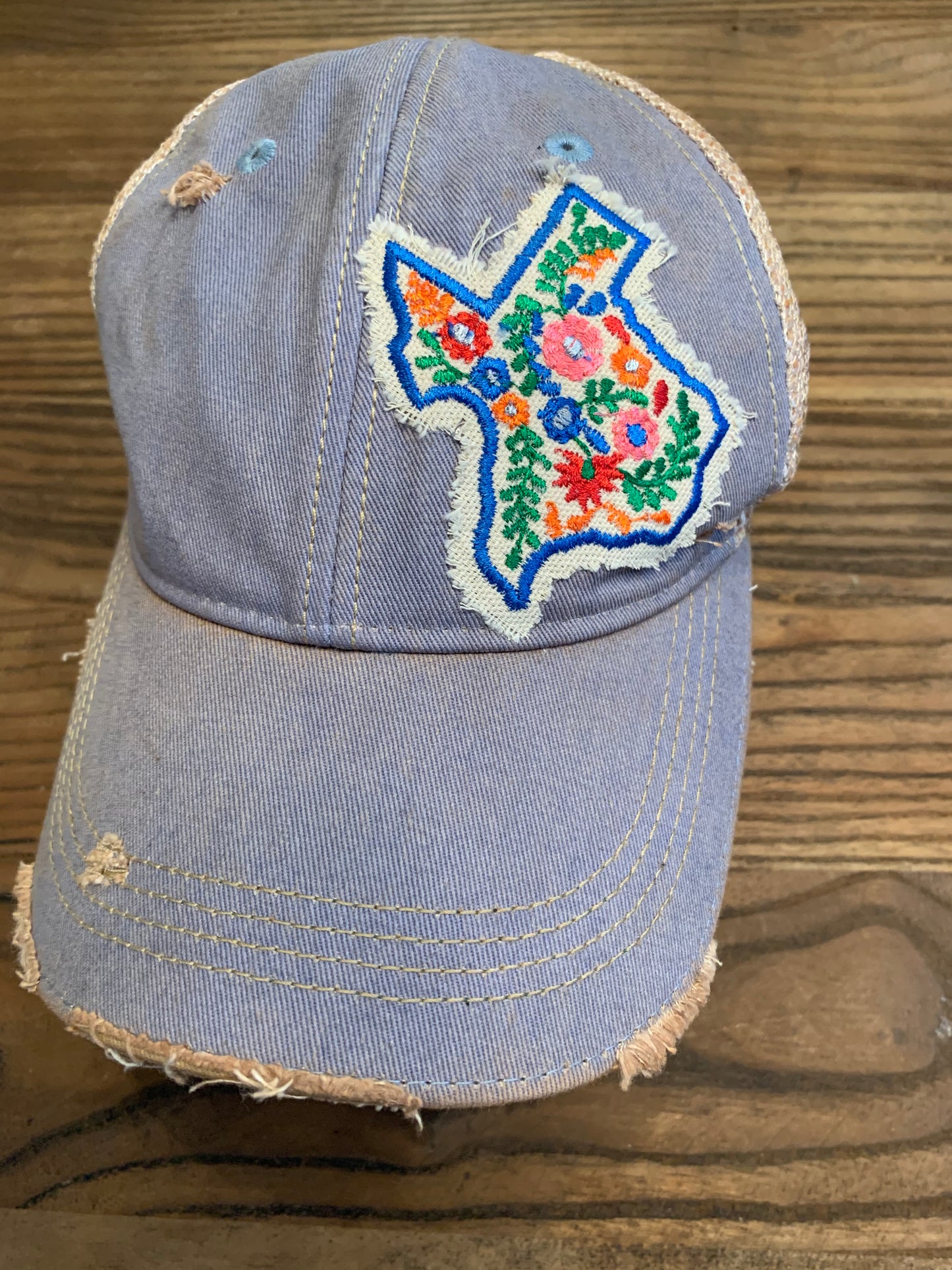 Texas Floral Hat on light blue cap