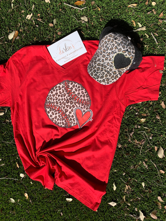 RED LEOPARD BASEBALL TEE